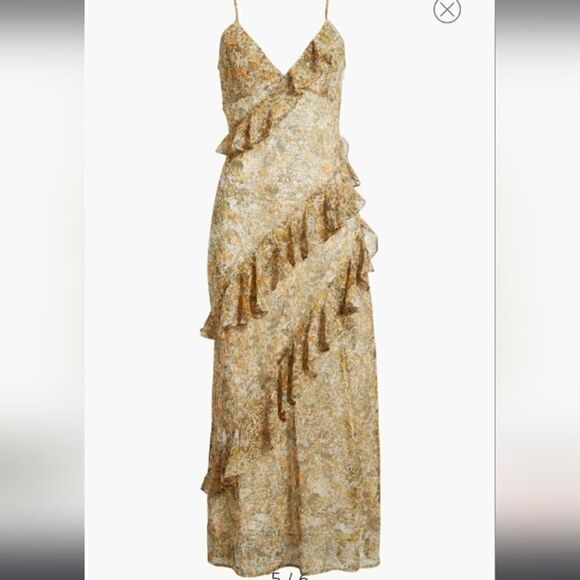 Nordstrom's Open Edit Ruffled Leg Slit Chiffon Midi Dress Size XS - Picture 5 of 9